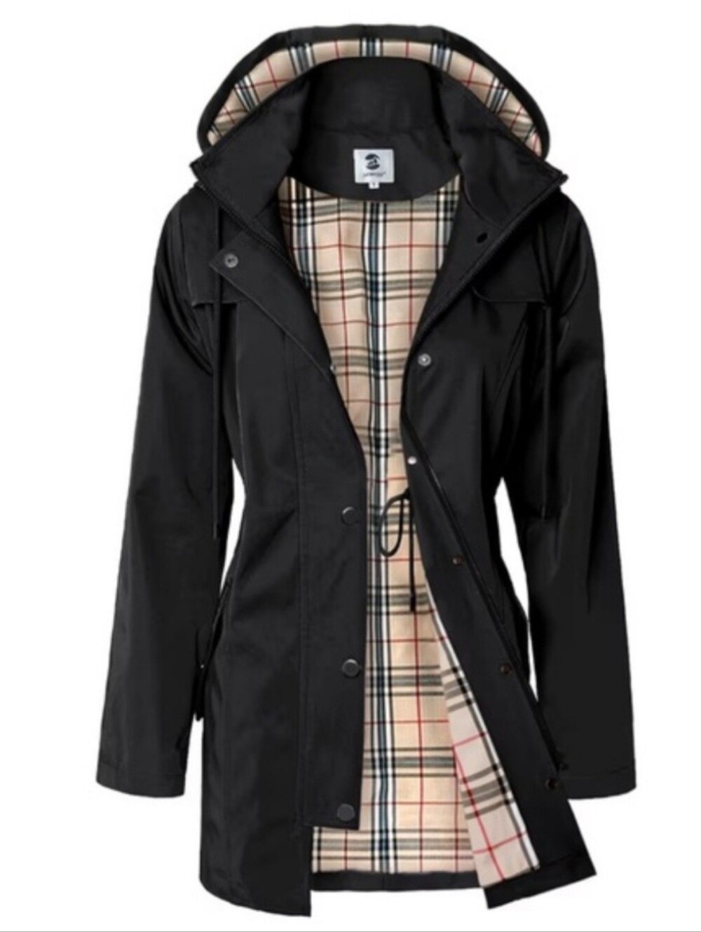 Saphirose Rain Jacket Hoodie Funnel Neck Black